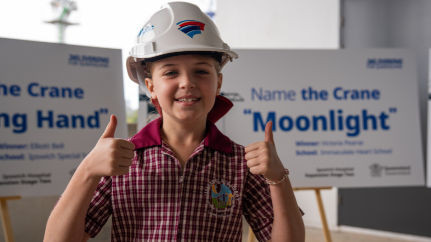 Victoria was one of three winners of the Name the Crane competition run by West Moreton Health and BESIX Watpac