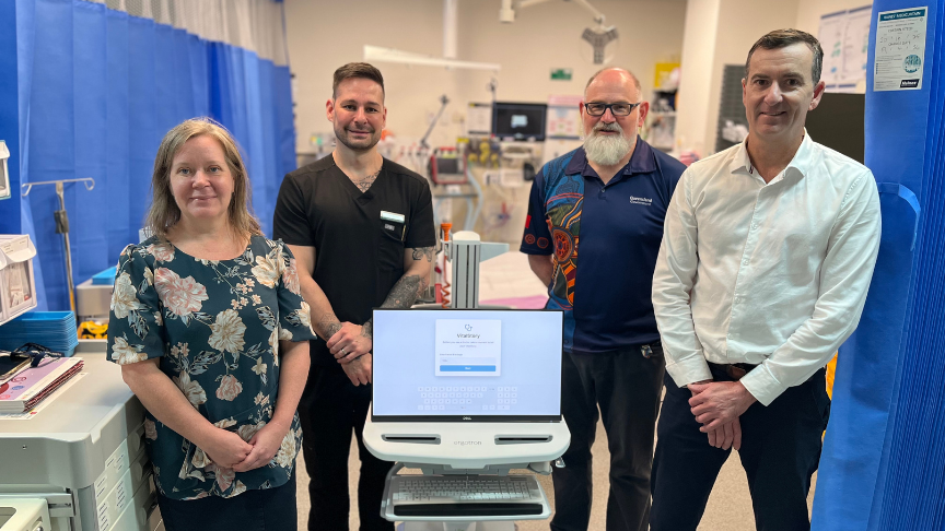 West Moreton Health's Minna Grahvendy, Cade Grima and Christopher Hicks with UQ's Anton Cush