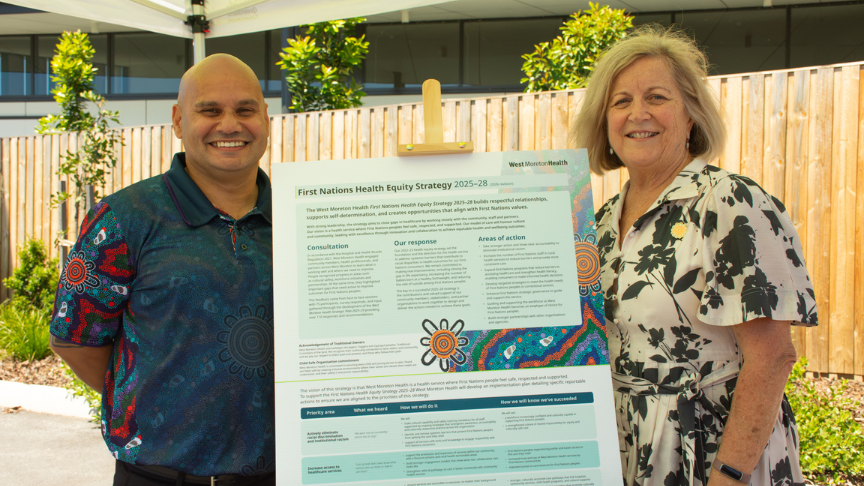 West Moreton Health Board Chair Sue Scheinpflug and Aboriginal and Torres Strait Islander Health Unit Director Maurice Woodley