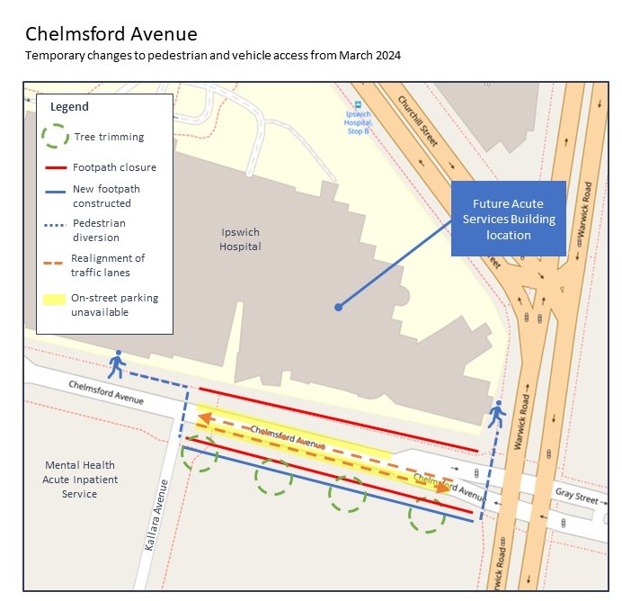 Map of pedestrian changes on Chelmsford Avenue