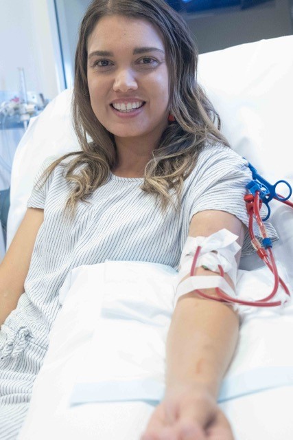 Bec Vallee in hospital receiving dialysis