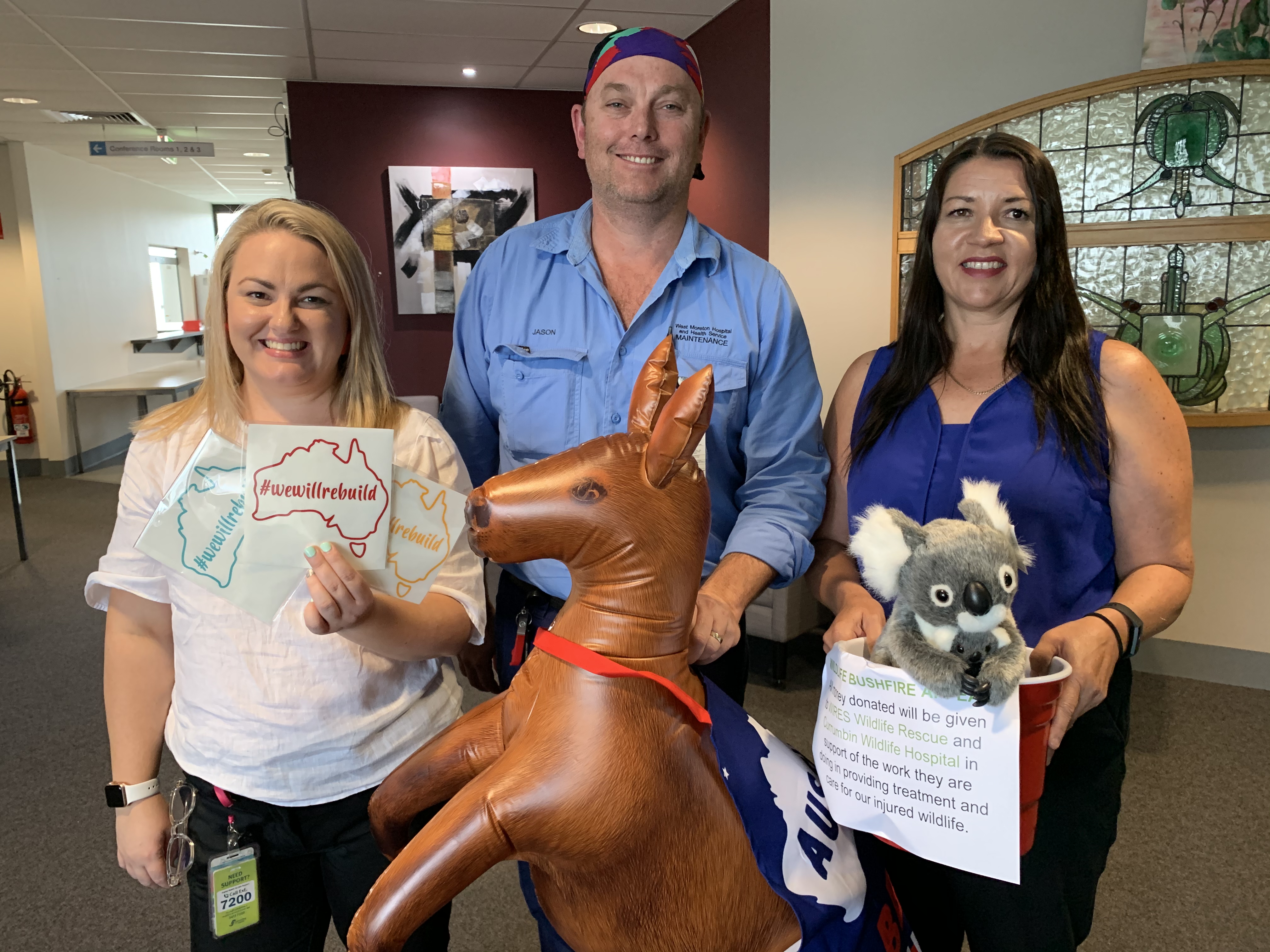 West Moreton Health staff members Vicky Bates, Jason Deacon and Fiona Calabria were among many staff who took part in fundraising to support bushfire appeals.