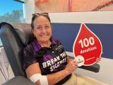 Cath Stanbrook donating blood